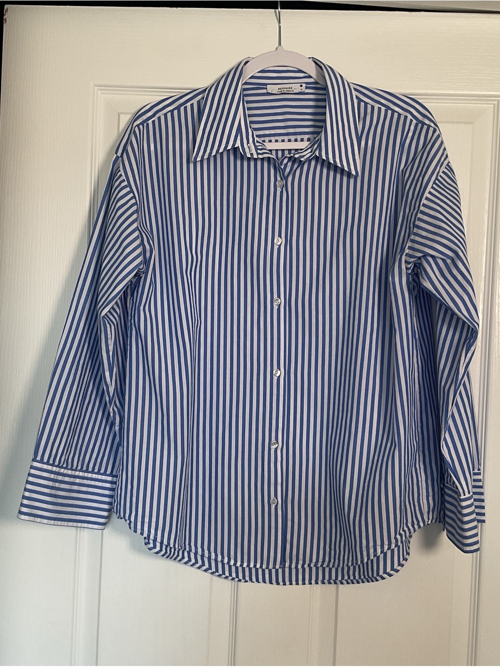Reserved Blue and White Vertical-Stripe Button-Down Shirt
